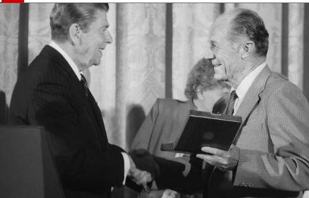President Ronald Reagan presenting Presidential Medal of Freedom to General Chuck Yeager